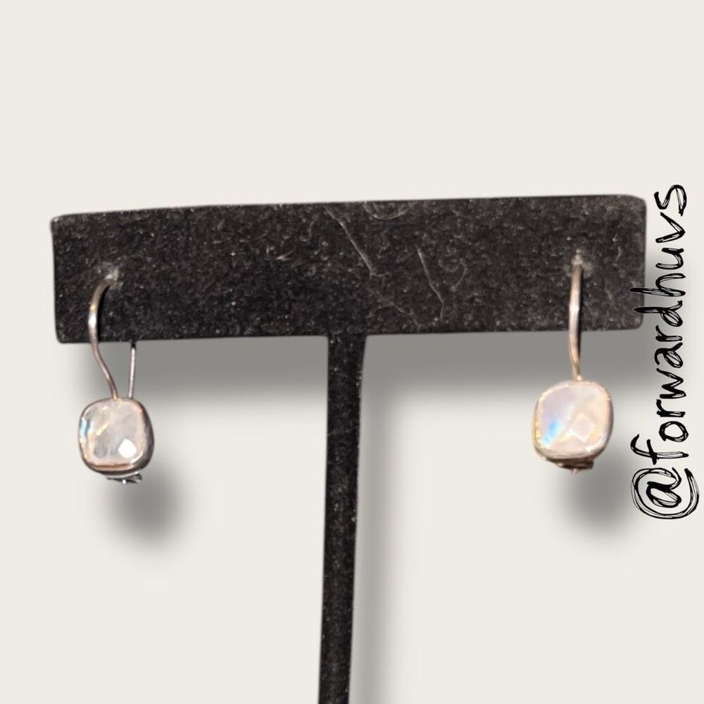 925 Sterling Silver Square Moonstone Earrings – Bezel Set – Hook Design - Picture 5 of 8